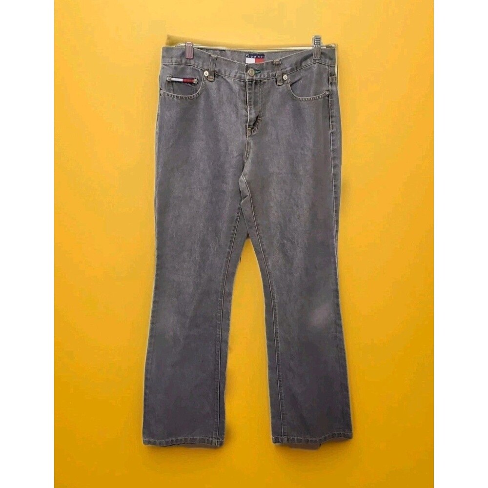 Vtg Tommy Jeans Size 7 Gray Bootcut Pants Juniors Women Medium Wash Silver Sheen